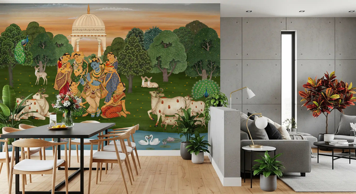 Vrindavan's Tranquil Melody Wall Mural