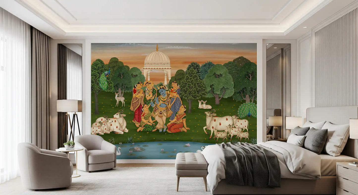 Vrindavan's Tranquil Melody Wall Mural
