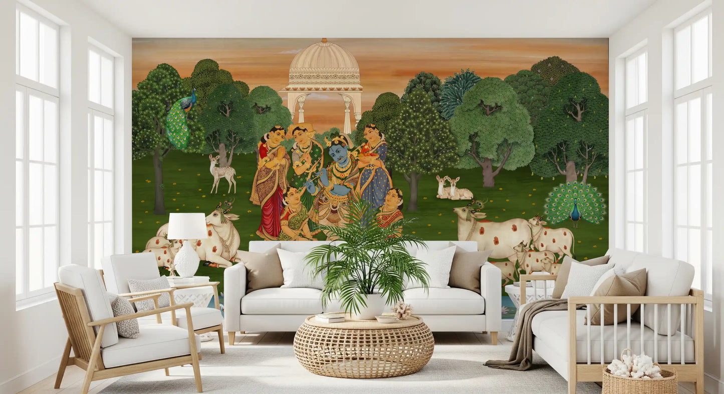 Vrindavan's Tranquil Melody Wall Mural