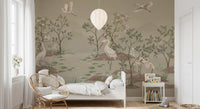 Cranes lift off across the top of the Ethereal Water Bloom wall mural