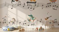 Kids' Playroom showing the Harmonious Animal Band wall mural above a tidy timber bed