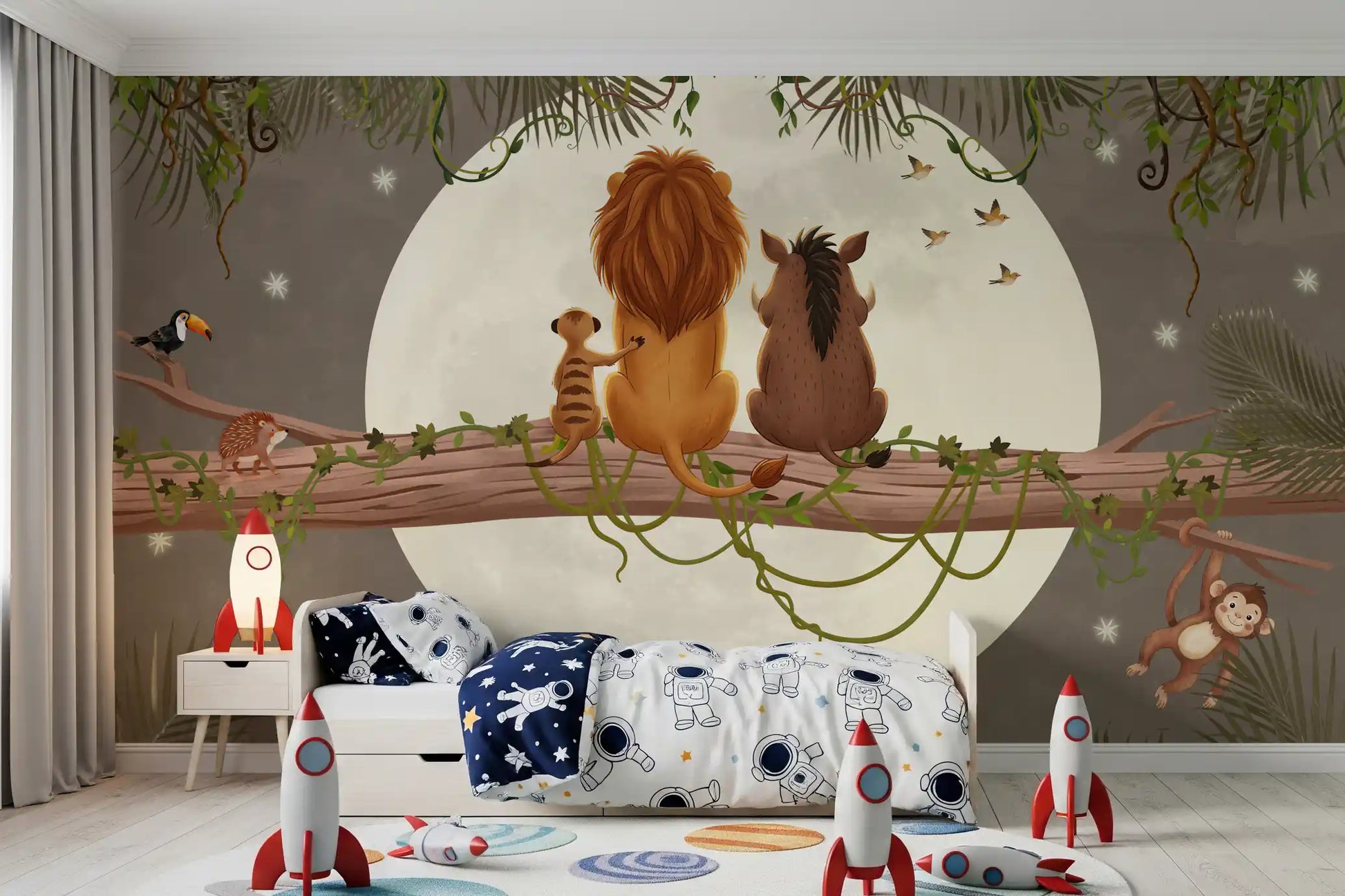Children's playarea showing the moonlit branch wall mural 