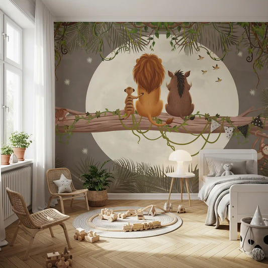 Moonlit Jungle Friends wall mural  a children's bedroom
