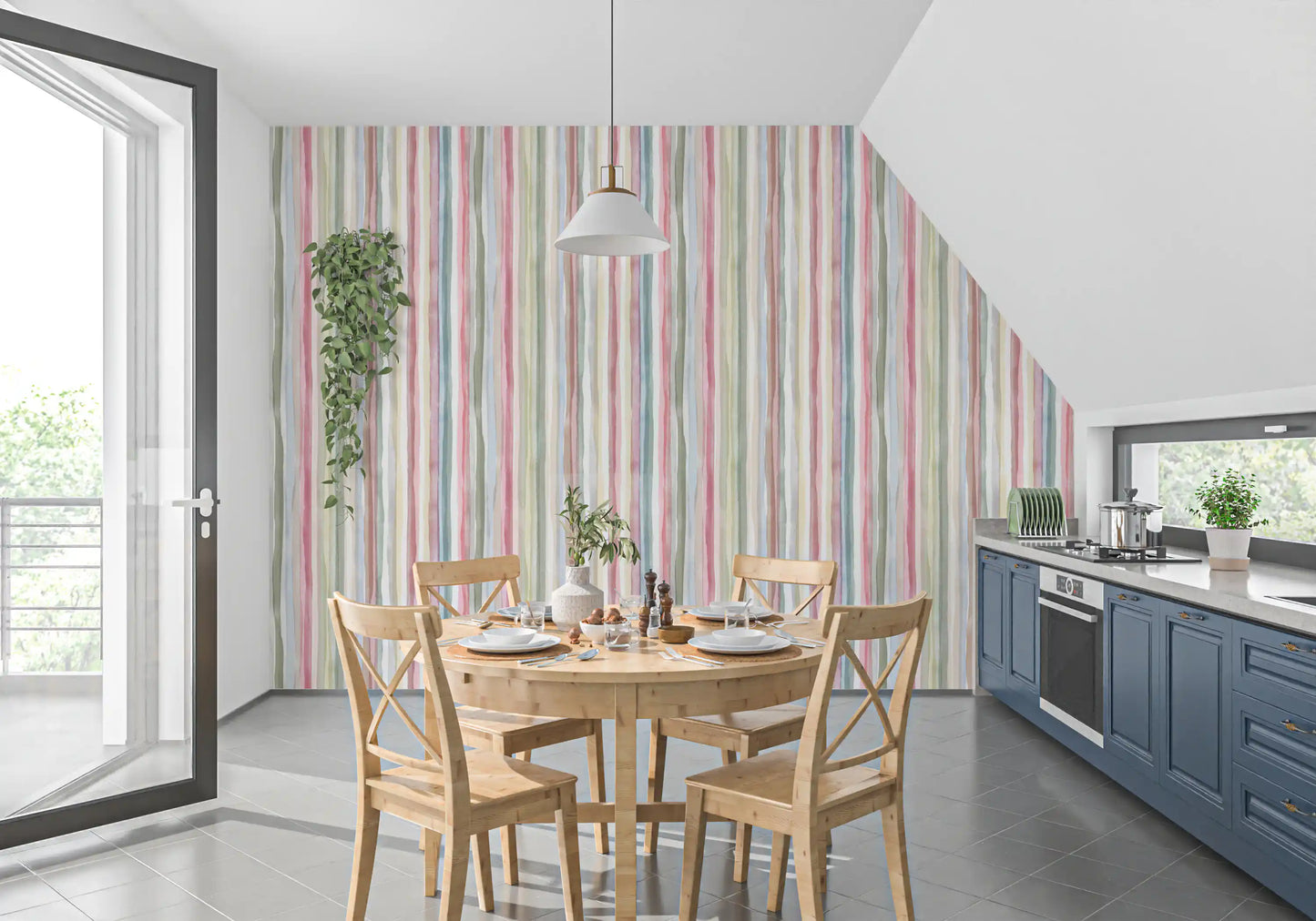 Watercolor Serenity Stripes Pastel Wallpaper⁠