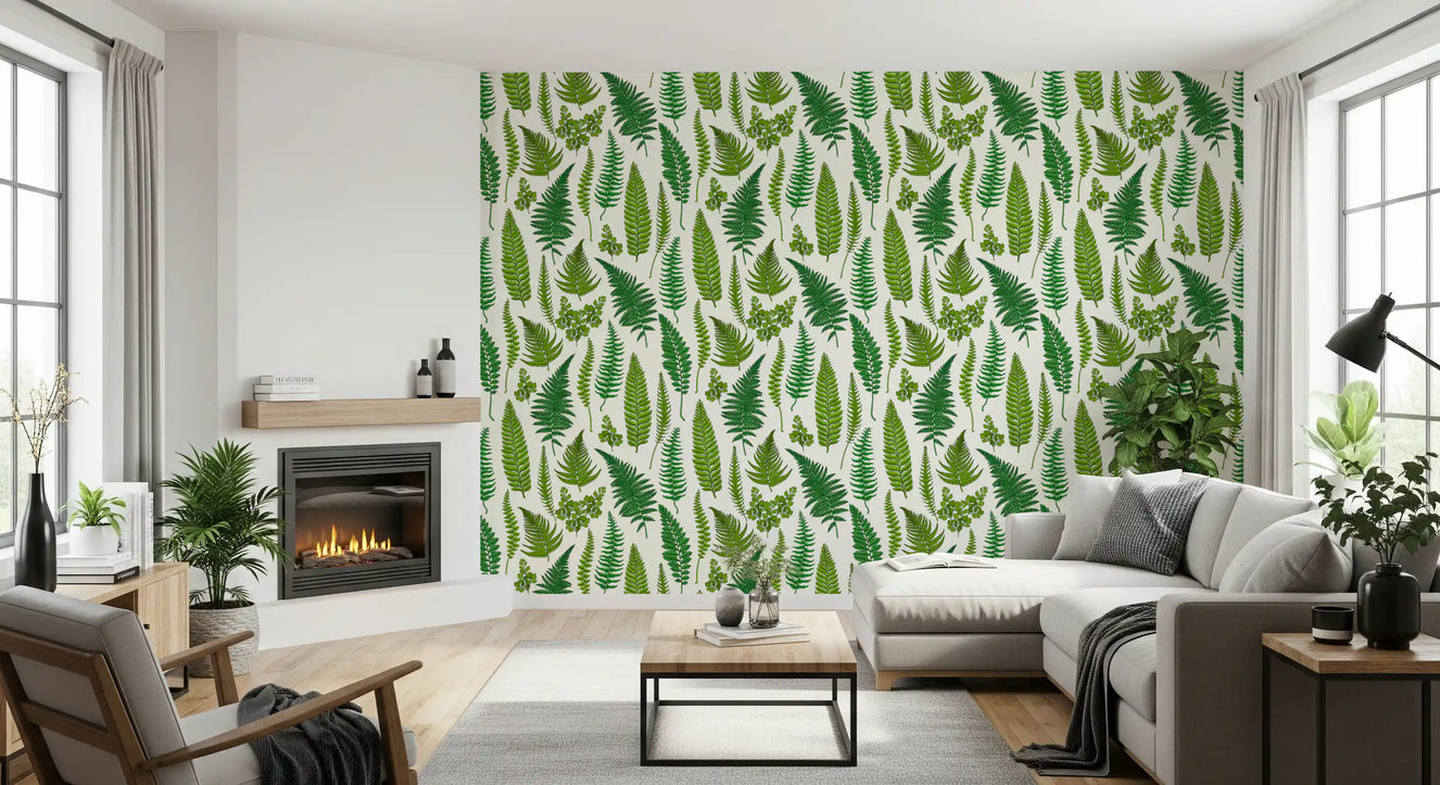 Ferns on natural white Wallpaper⁠