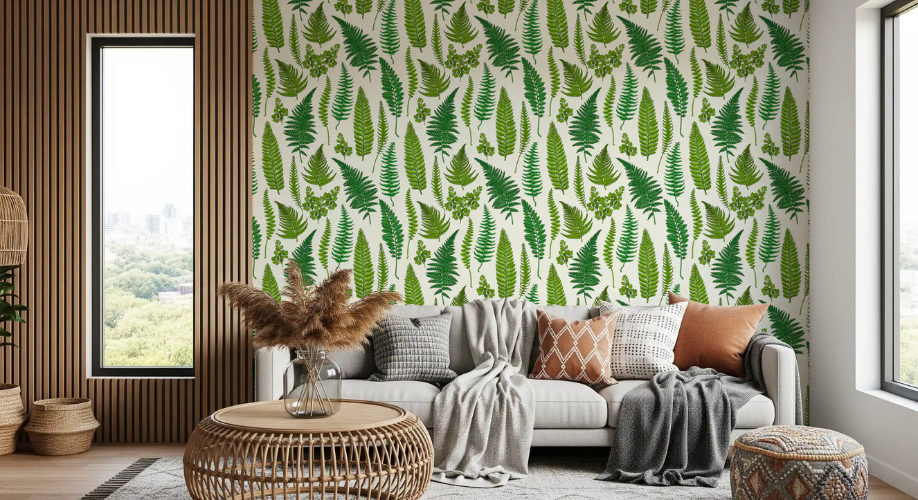 Ferns on natural white Wallpaper⁠