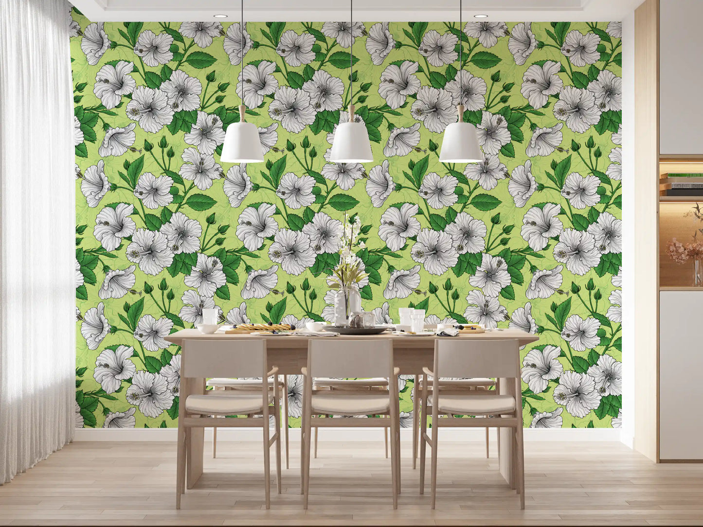 Vintage Hibiscus Botanical Floral Pattern - Tropical Hawaiian Aloha Summer Garden Print Wallpaper⁠
