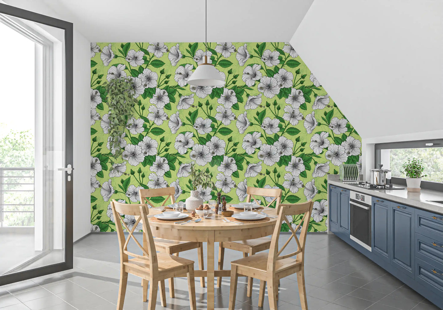 Vintage Hibiscus Botanical Floral Pattern - Tropical Hawaiian Aloha Summer Garden Print Wallpaper⁠