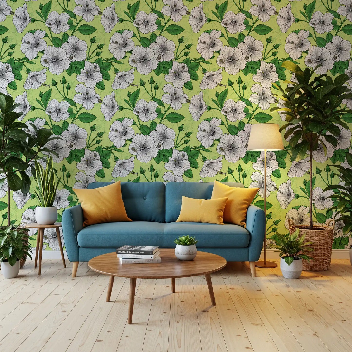 Vintage Hibiscus Botanical Floral Pattern Tropical Hawaiian Aloha Summer Garden Print Wallpaper⁠