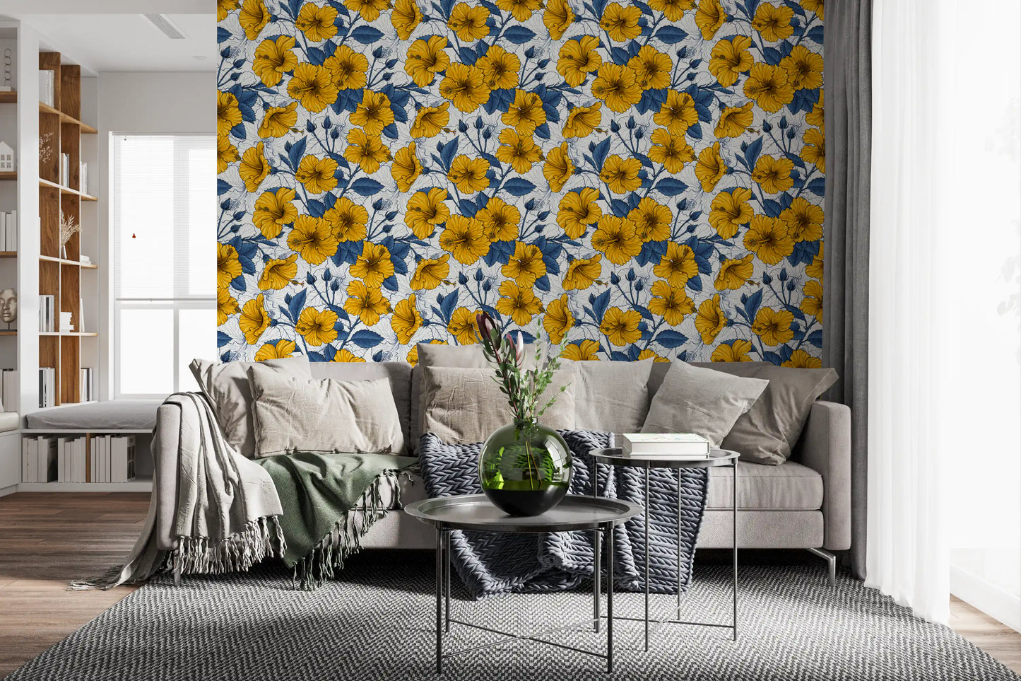 Vintage Hibiscus Botanical Floral Pattern .Tropical Hawaiian Aloha Summer Garden Print Wallpaper⁠