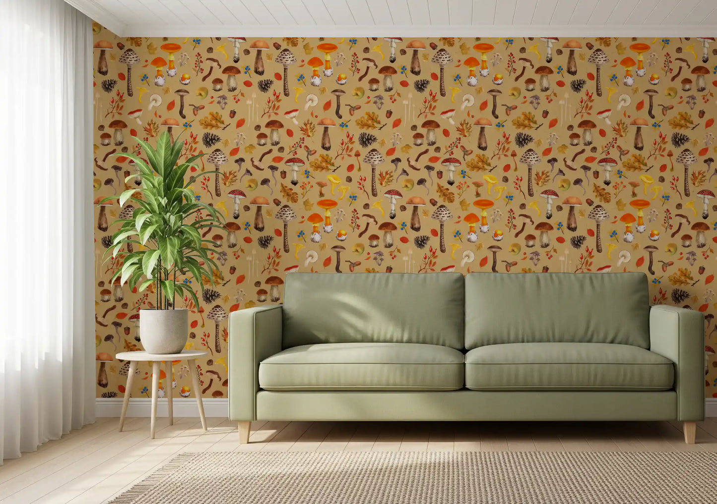 Wild mushrooms on ochre Wallpaper⁠
