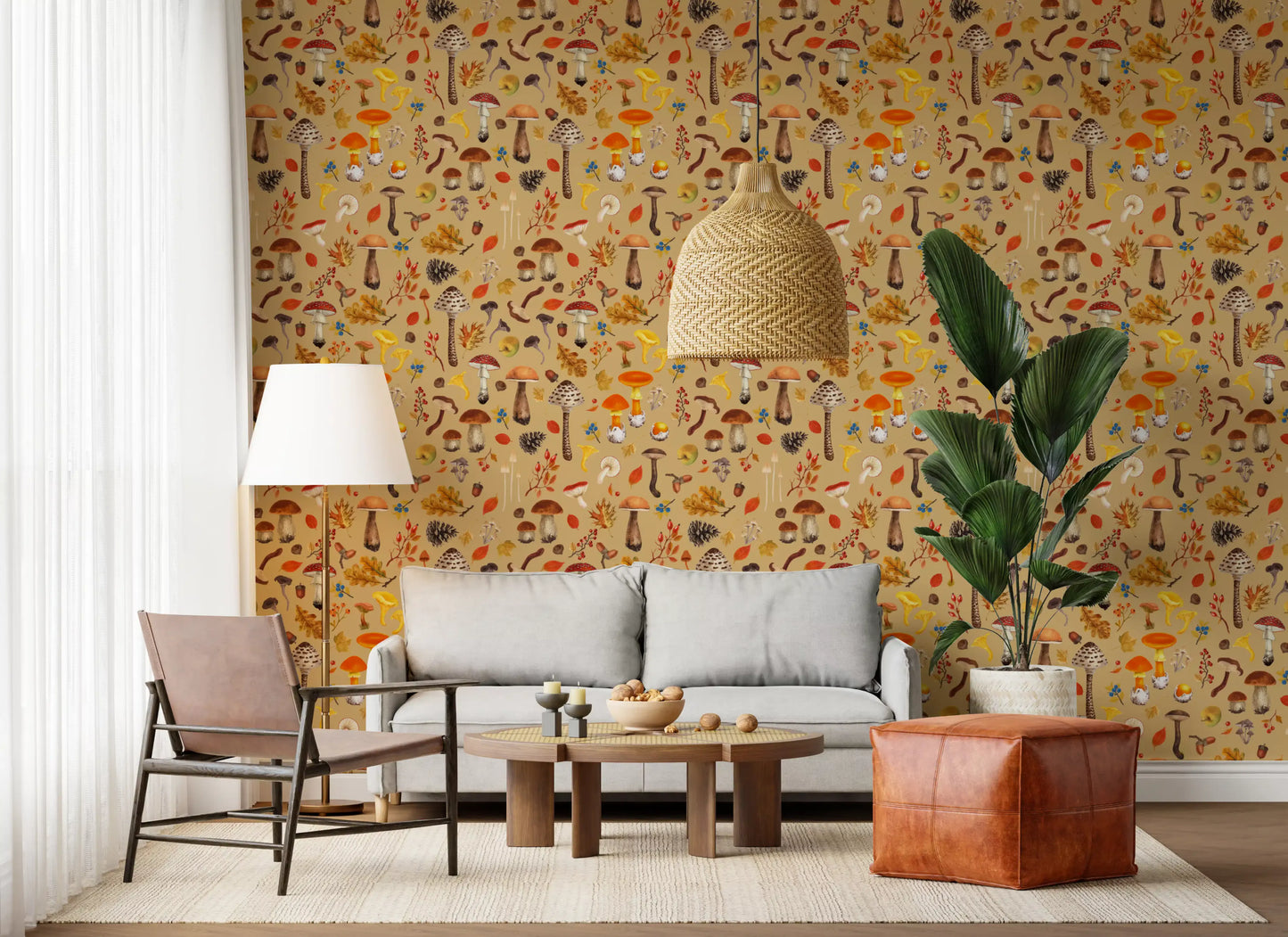 Wild mushrooms on ochre Wallpaper⁠