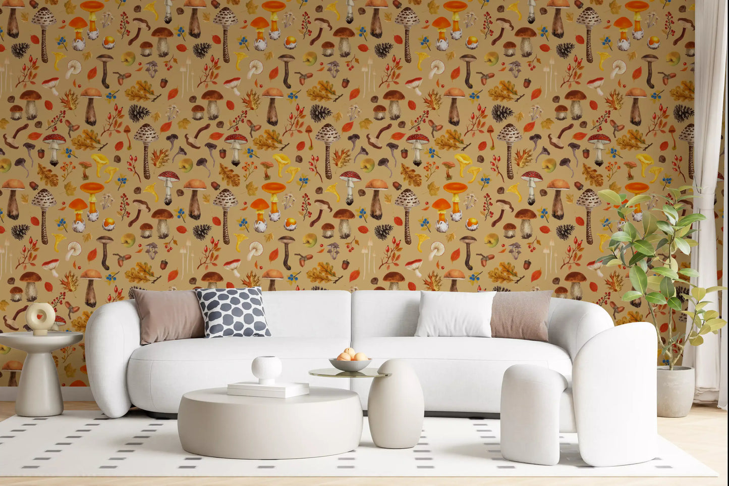 Wild mushrooms on ochre Wallpaper⁠