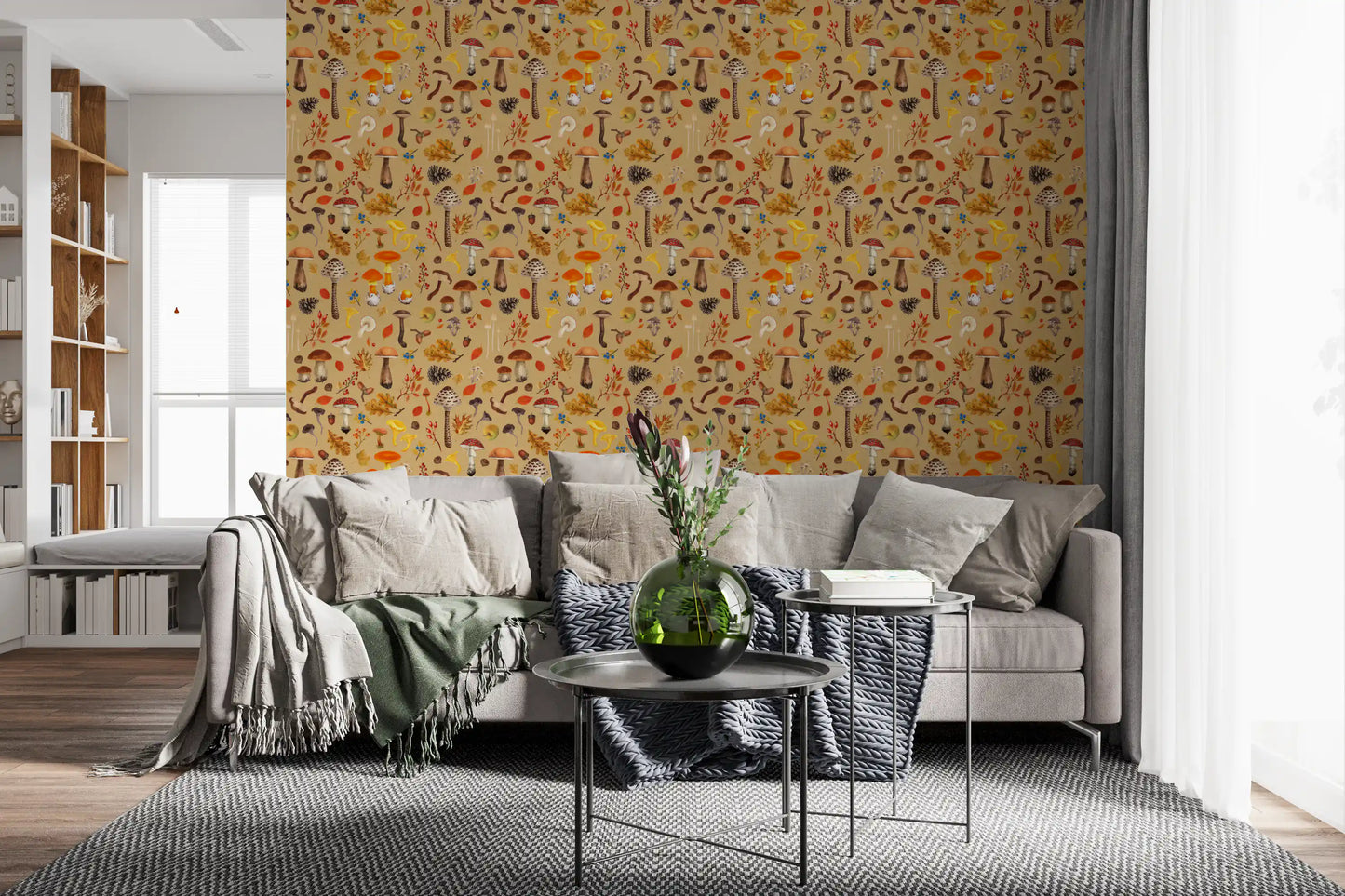 Wild mushrooms on ochre Wallpaper⁠