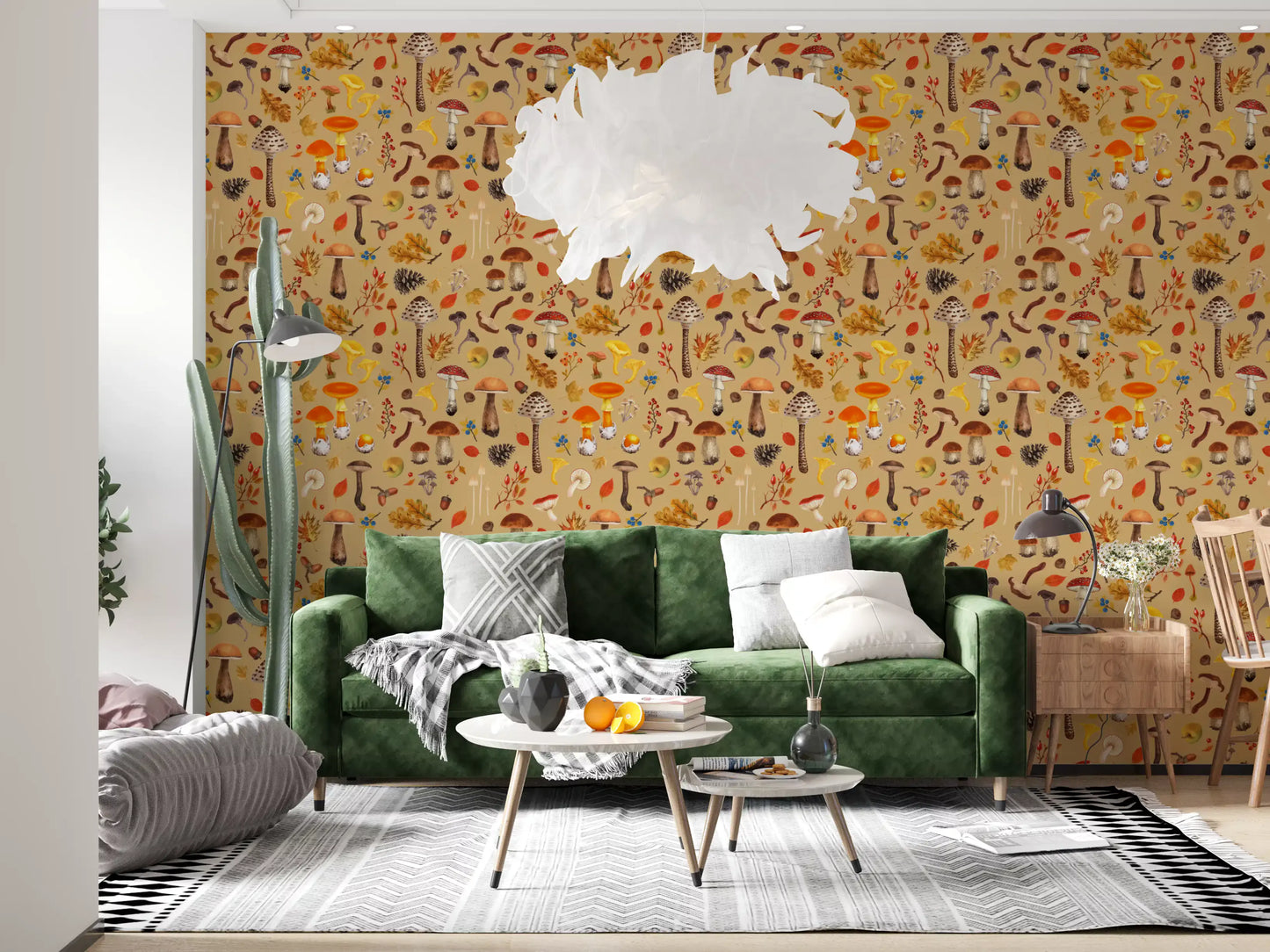 Wild mushrooms on ochre Wallpaper⁠
