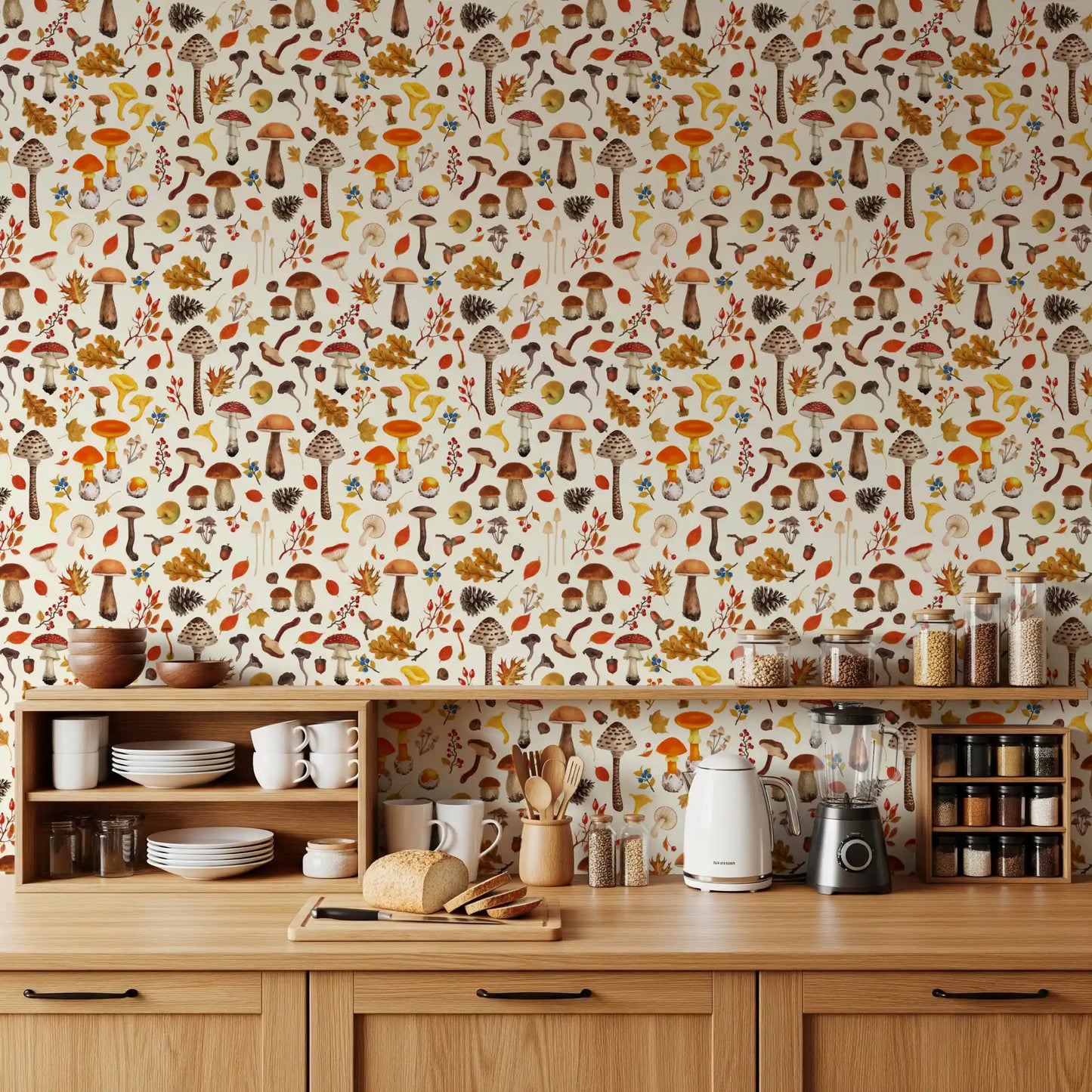 Wild mushrooms on off white Wallpaper⁠