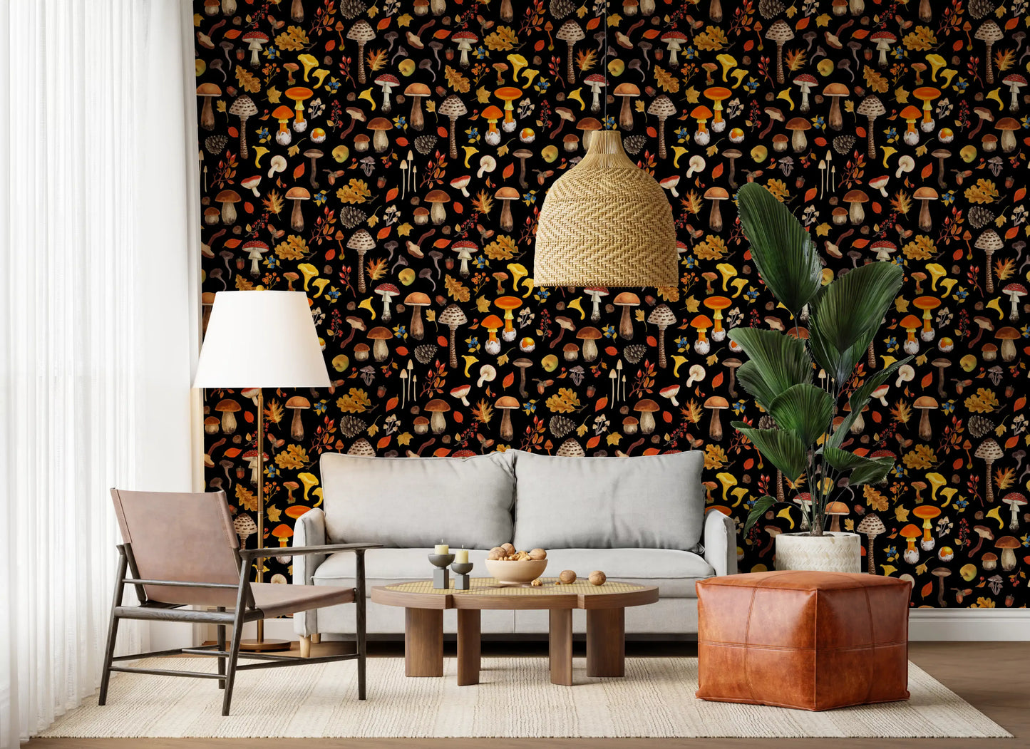 Wild mushrooms on black Wallpaper⁠