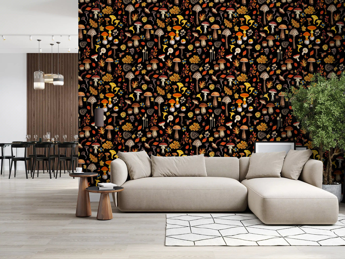 Wild mushrooms on black Wallpaper⁠