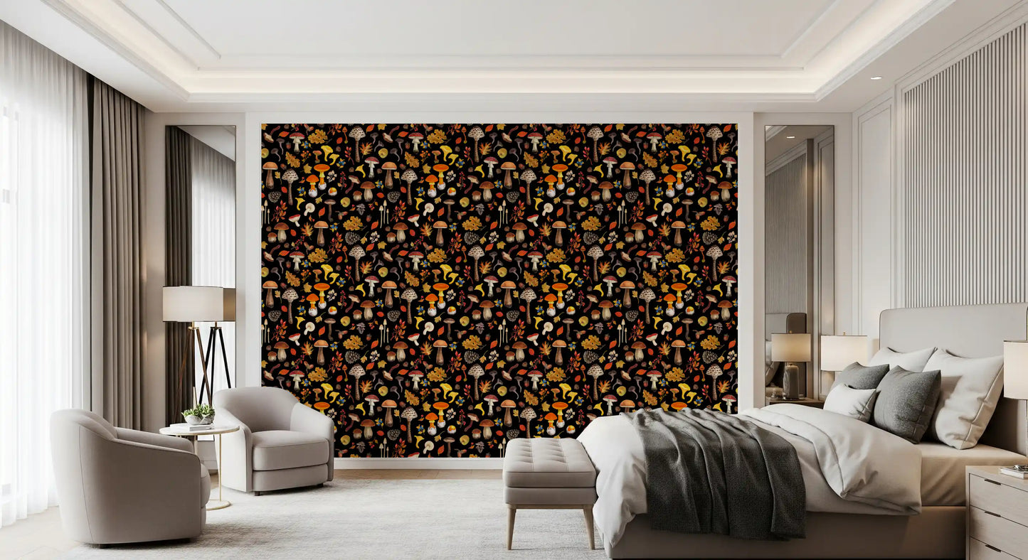 Wild mushrooms on black Wallpaper⁠