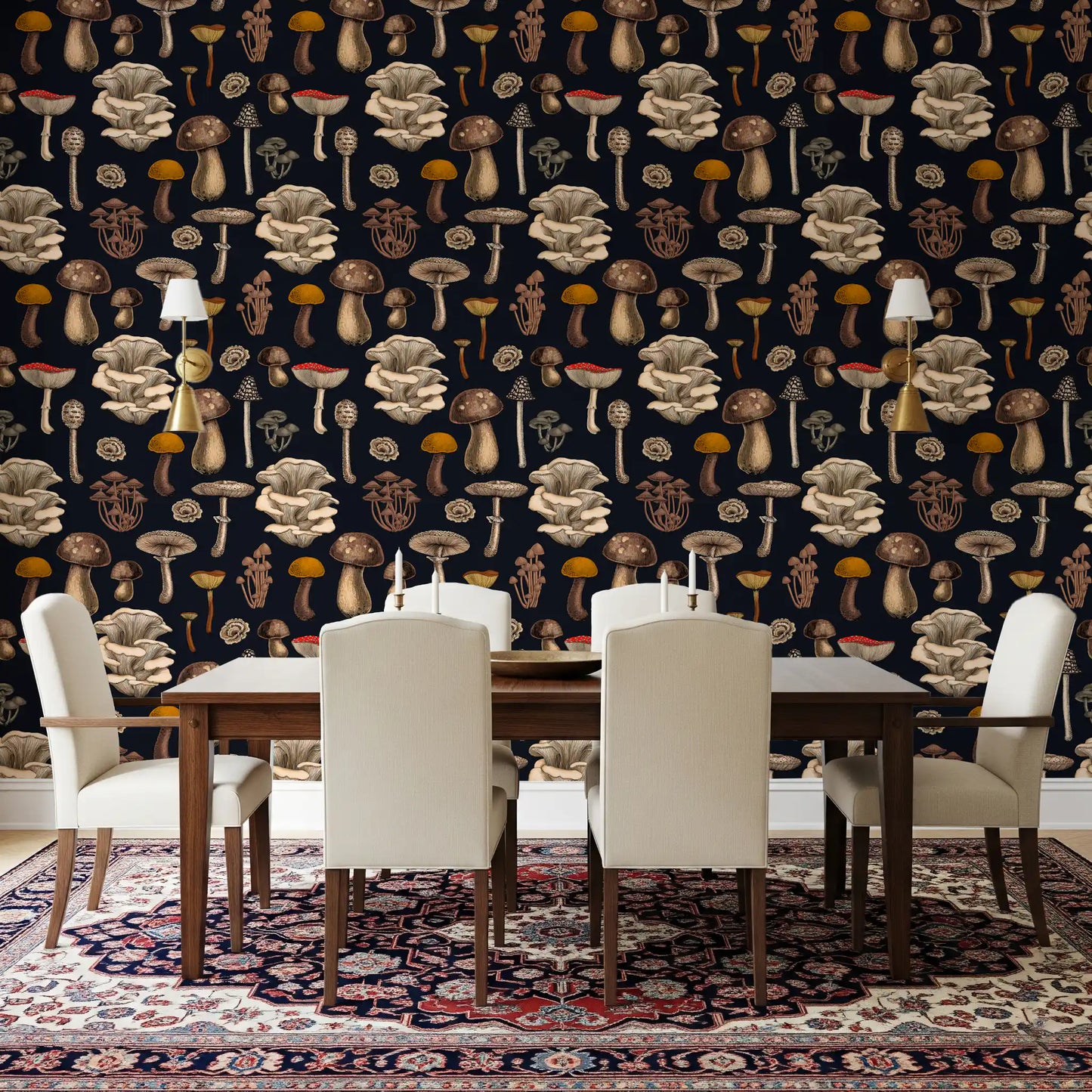 Wild Mushrooms  on graphite black Wallpaper⁠