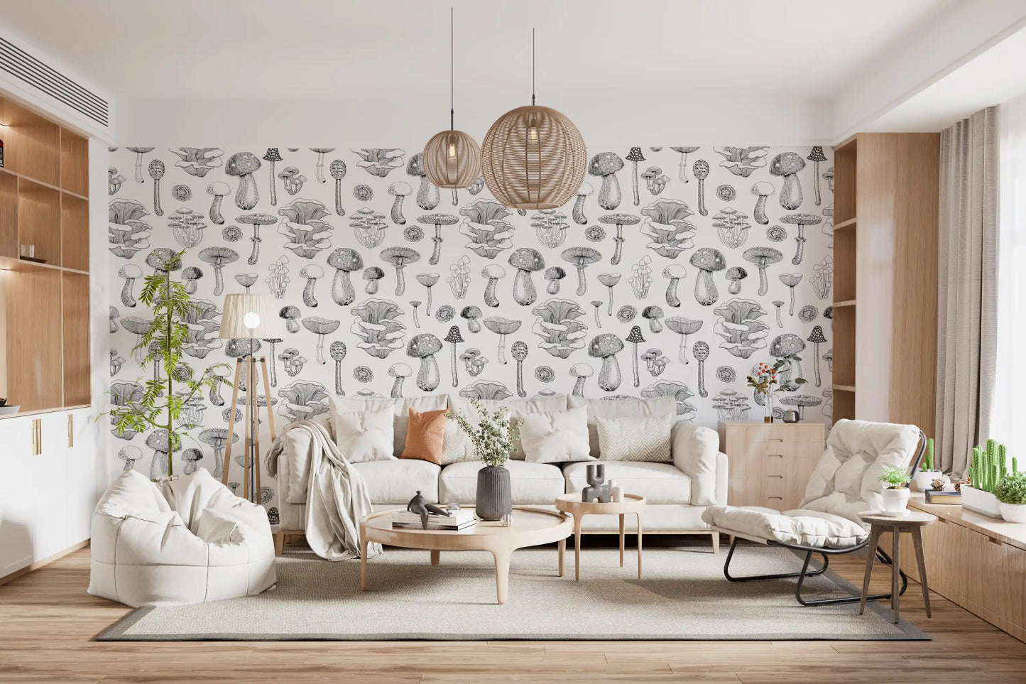 Wild Mushrooms  in black and white Wallpaper⁠