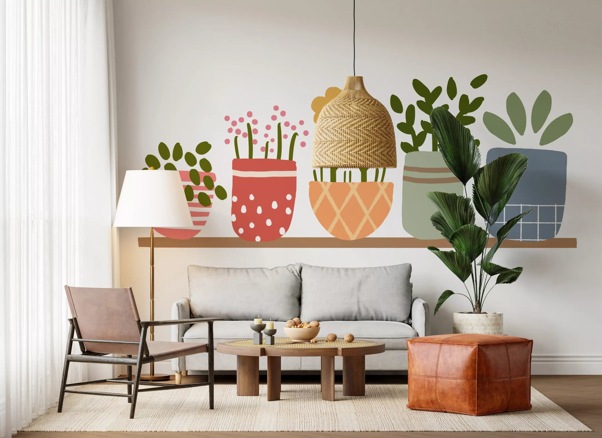 Flat illustrated drawing keeps this wall mural friendly and easy on the eye.