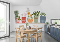 Kitchen and dining  the Garden Shelves wall mural to add coral, sage and slate .