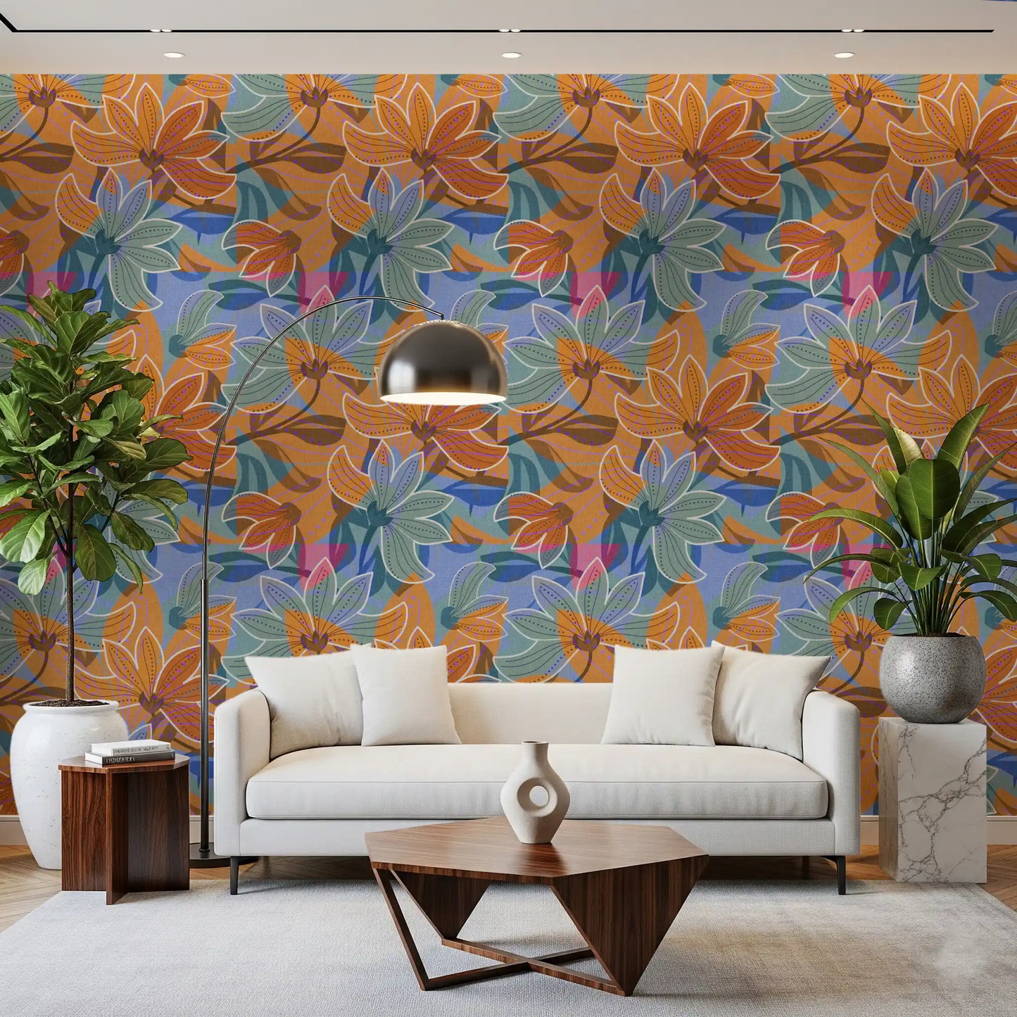 Layered Floral Canvas Wallpaper⁠