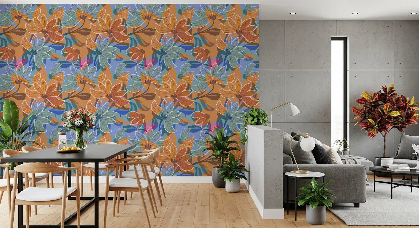 Layered Floral Canvas Wallpaper⁠