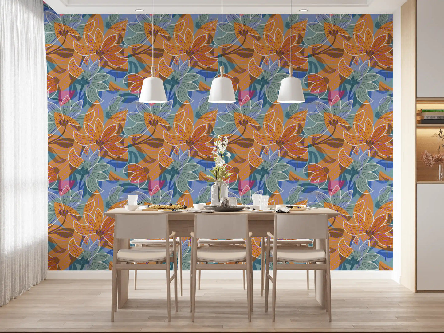 Layered Floral Canvas Wallpaper⁠