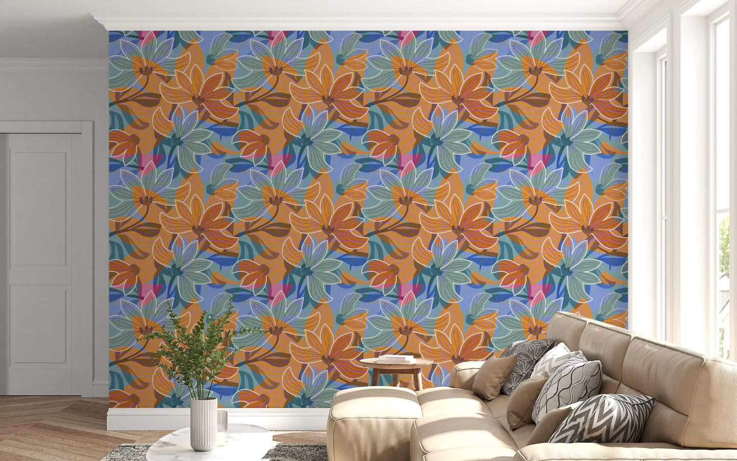 Layered Floral Canvas Wallpaper⁠