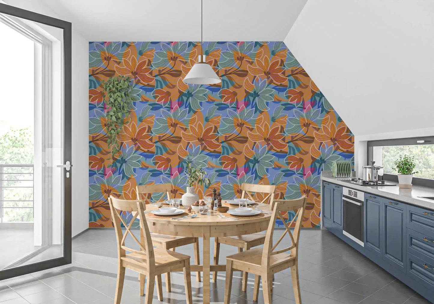 Layered Floral Canvas Wallpaper⁠