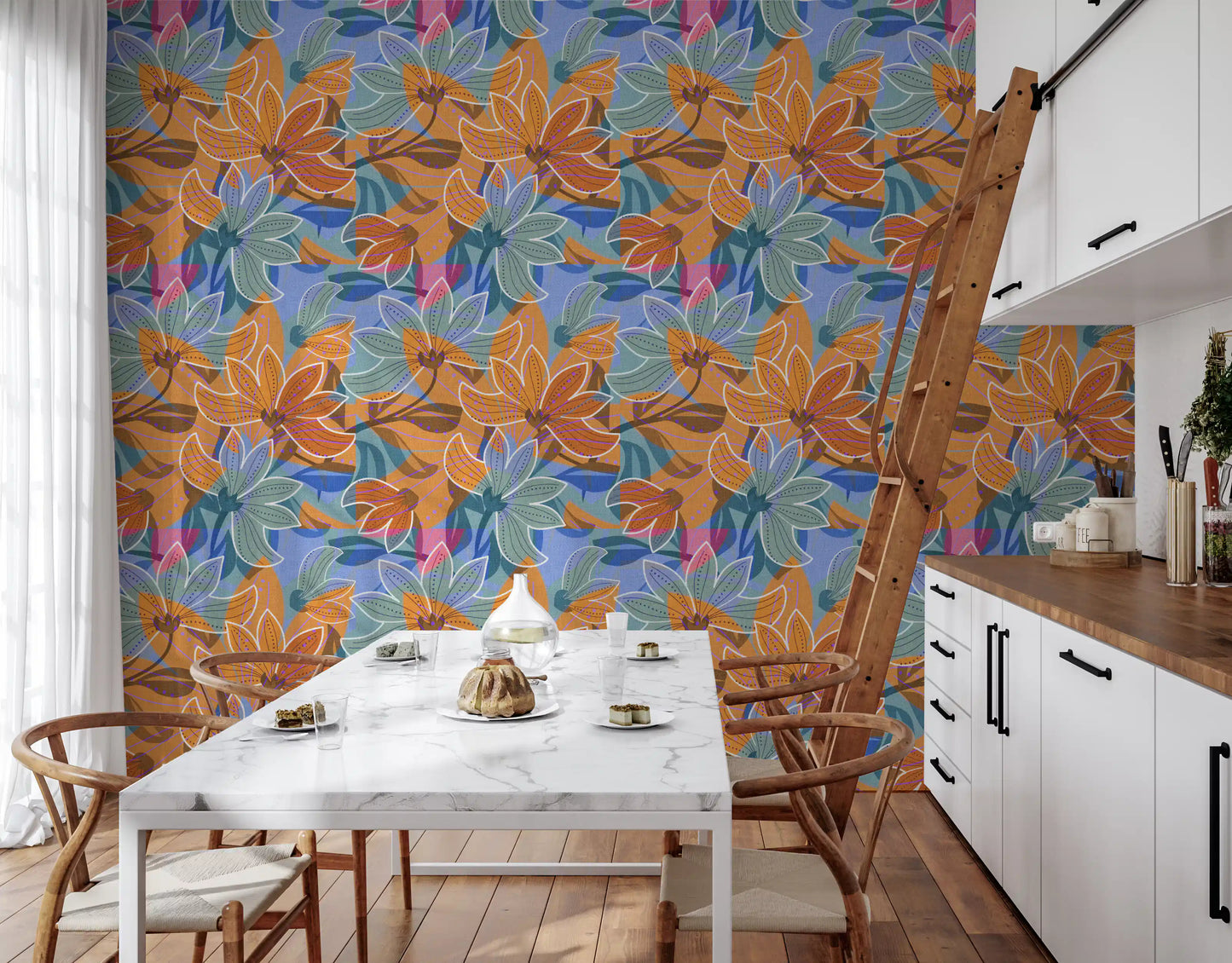 Layered Floral Canvas Wallpaper⁠