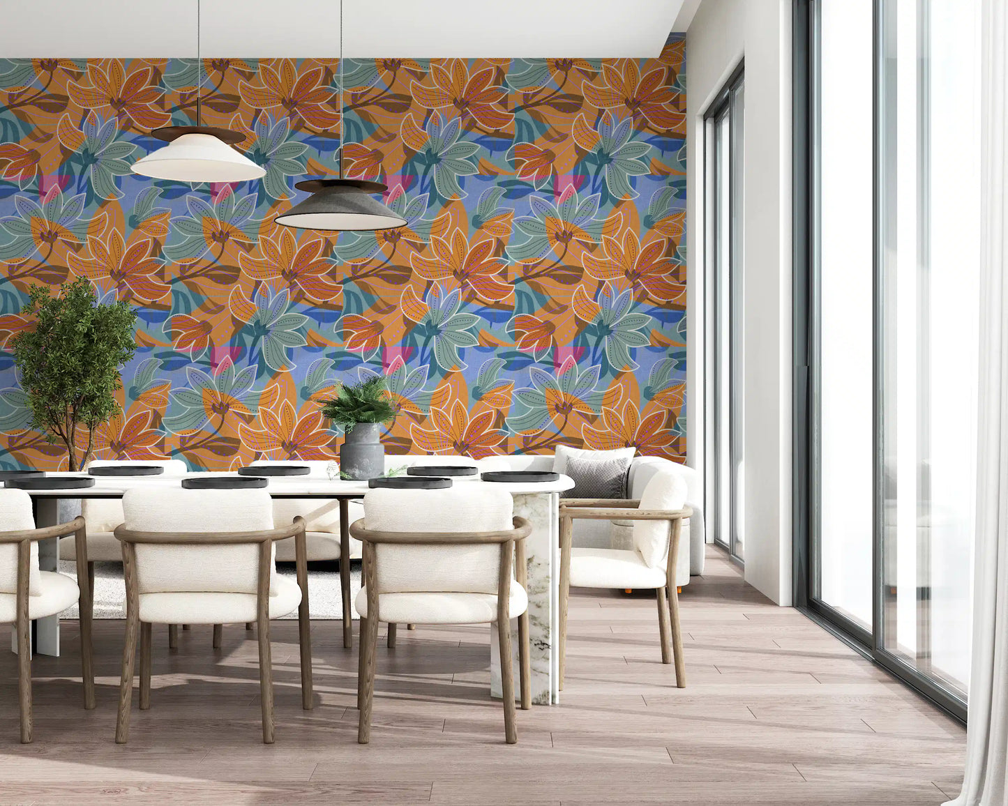 Layered Floral Canvas Wallpaper⁠