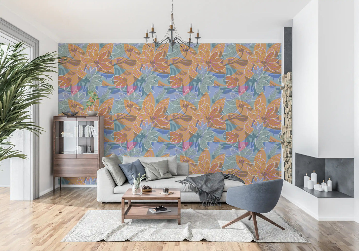 Layered Floral Canvas Wallpaper⁠