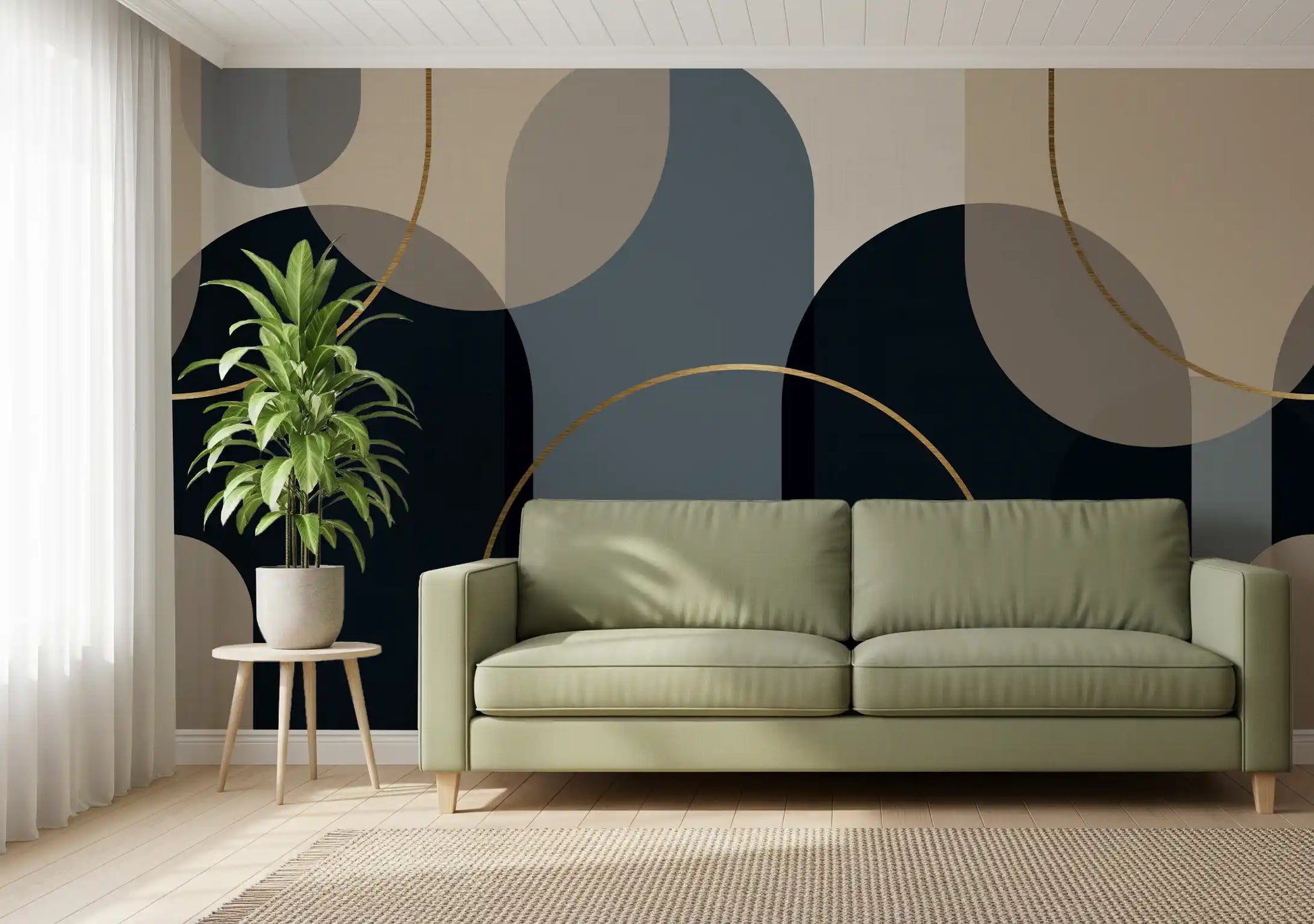 Entryway feature corner finished using the Gold Flow Arches wall mural