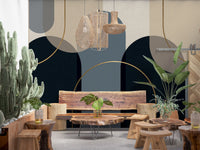 dining Sitting area built around a wall mural of midnight arches and slate ovals