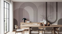 Living room  backed by the Geometric Harmony wall mural in mid-century mood