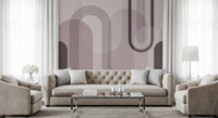 Living room with linework and circle shapes from the Harmony wall mural