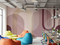 Office area Archway Serenity mural showing burgundy curves and soft pink forms