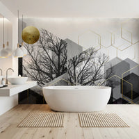 Dark branch artwork defines this Urban Forest Silhouette Wall Mural with geometric framing