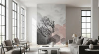 Living room Forest Wall Mural featuring blush blocks and gray texture