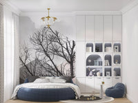 Bedroom Blush Horizon wall mural with Geometric Forest branches