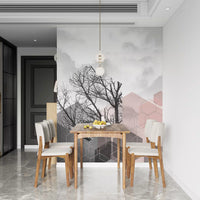 Blush Horizon mural with gray mist texture and clean abstract geometry
