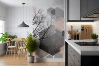 Kitchen area Geometric Forest Wall Mural featuring Blush Horizon branch silhouettes