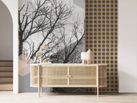 Study room Blush Horizon mural with Geometric Forest blocks and neutral tones