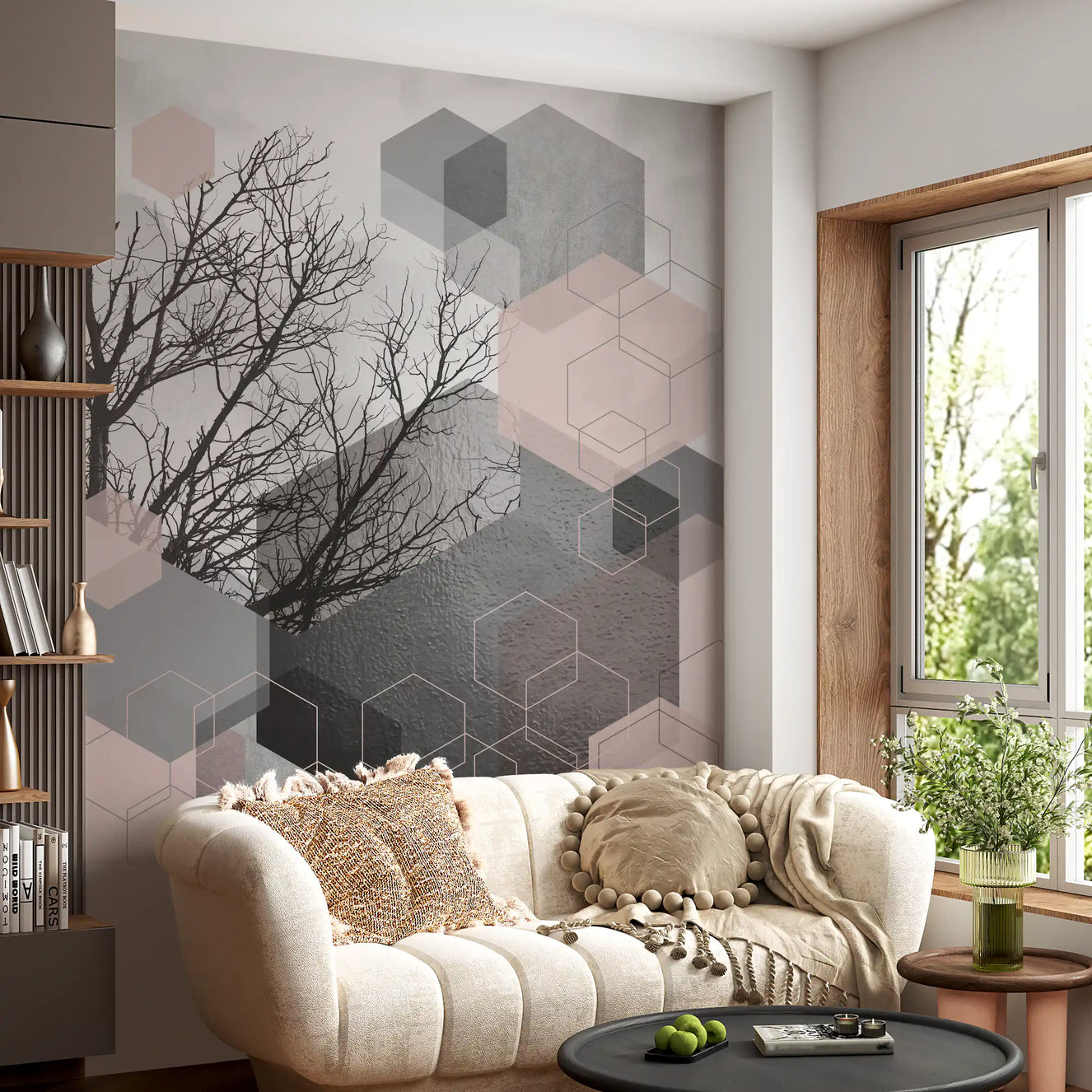 Blush Horizon: Geometric Forest2 Wall Mural