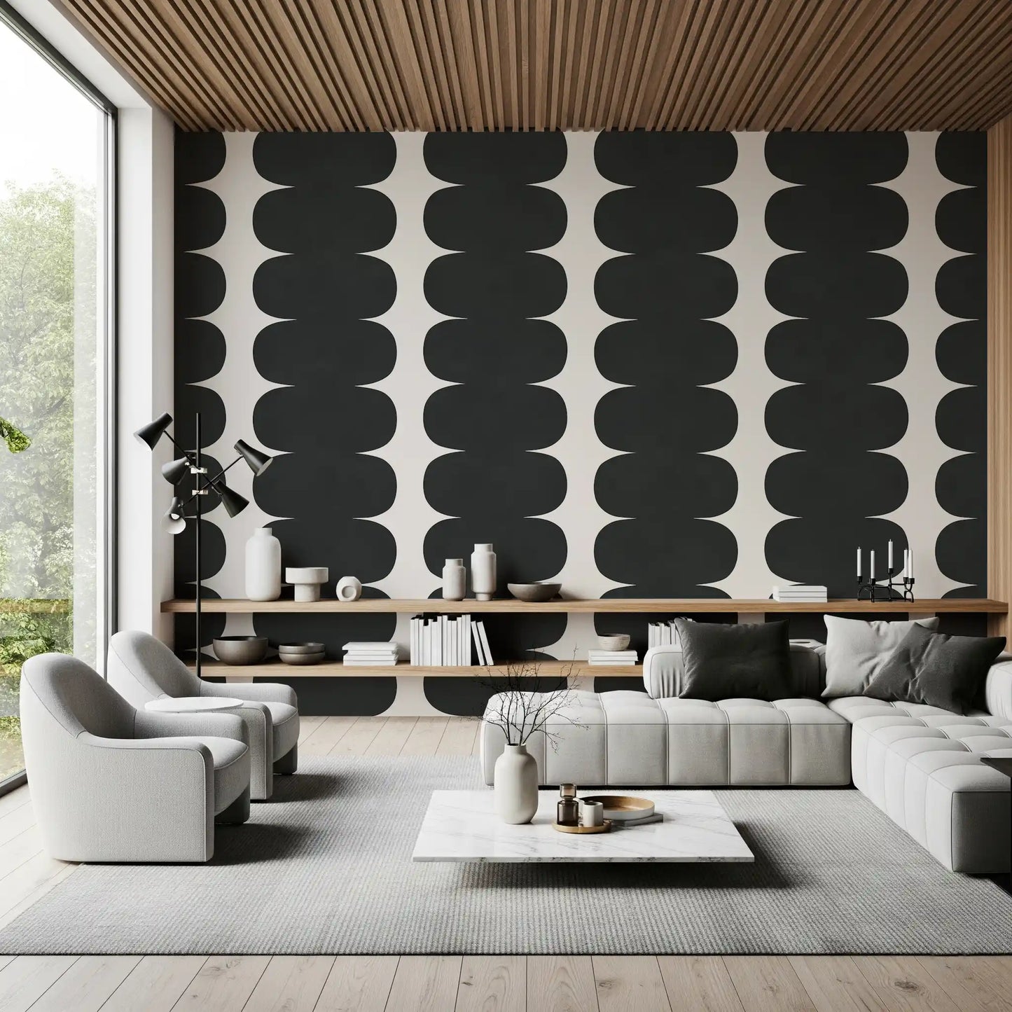 Minimalist Grey Wavy Columns Wall Mural