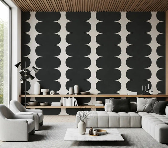 Minimalist Grey Wavy Columns Wall Mural styled in a bright open living room