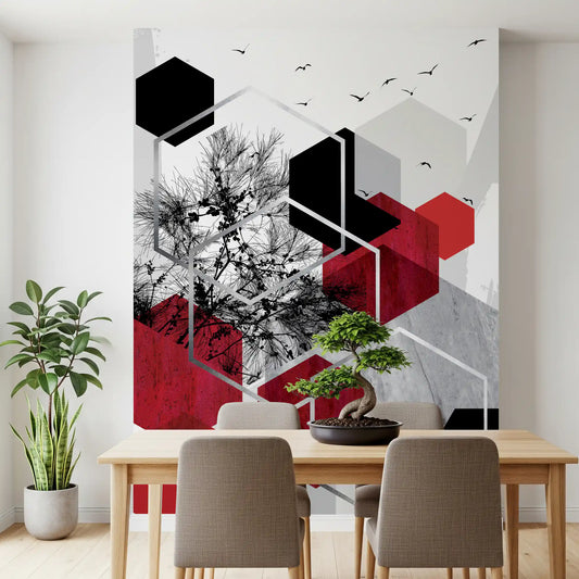 Dining room set with Urban Nature Contrast wall mural 